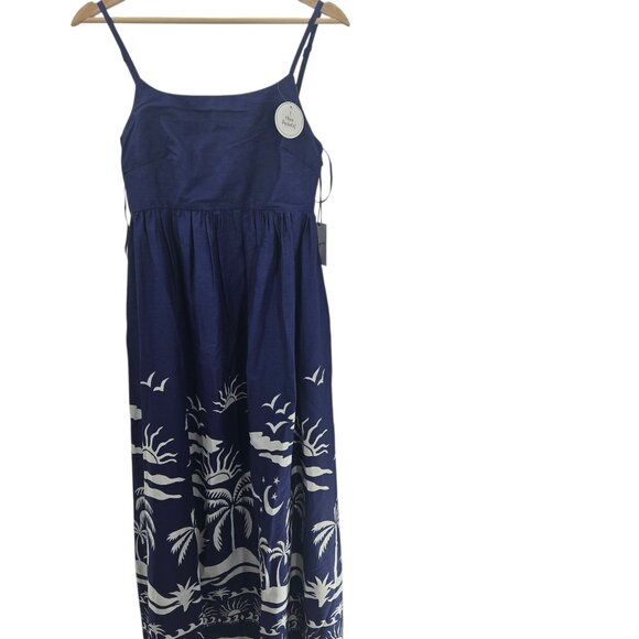 Japna Dresses & Skirts - Japna Navy White Island Beach Tropical Cotton Ruching Maxi Dress Size XS